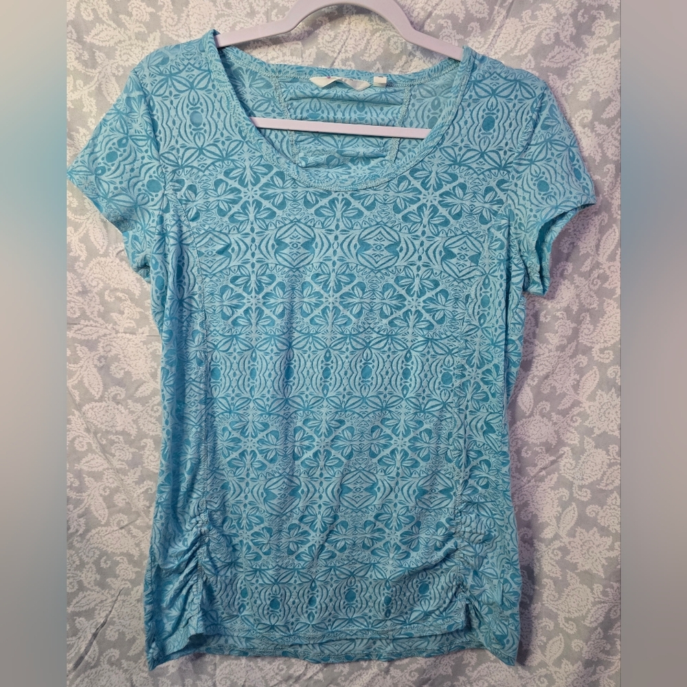 Athleta Blue Semi Sheer Short Sleeve Athletic Tee Size Large